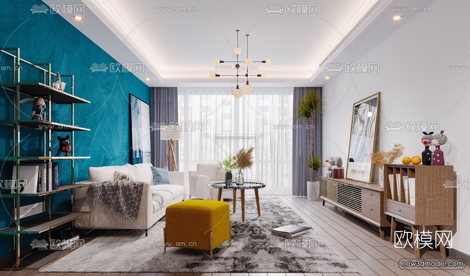 Nordic Style Interior 3D Blocks – Living Room 3D Model – 017 – VRAY - thumbnail 2