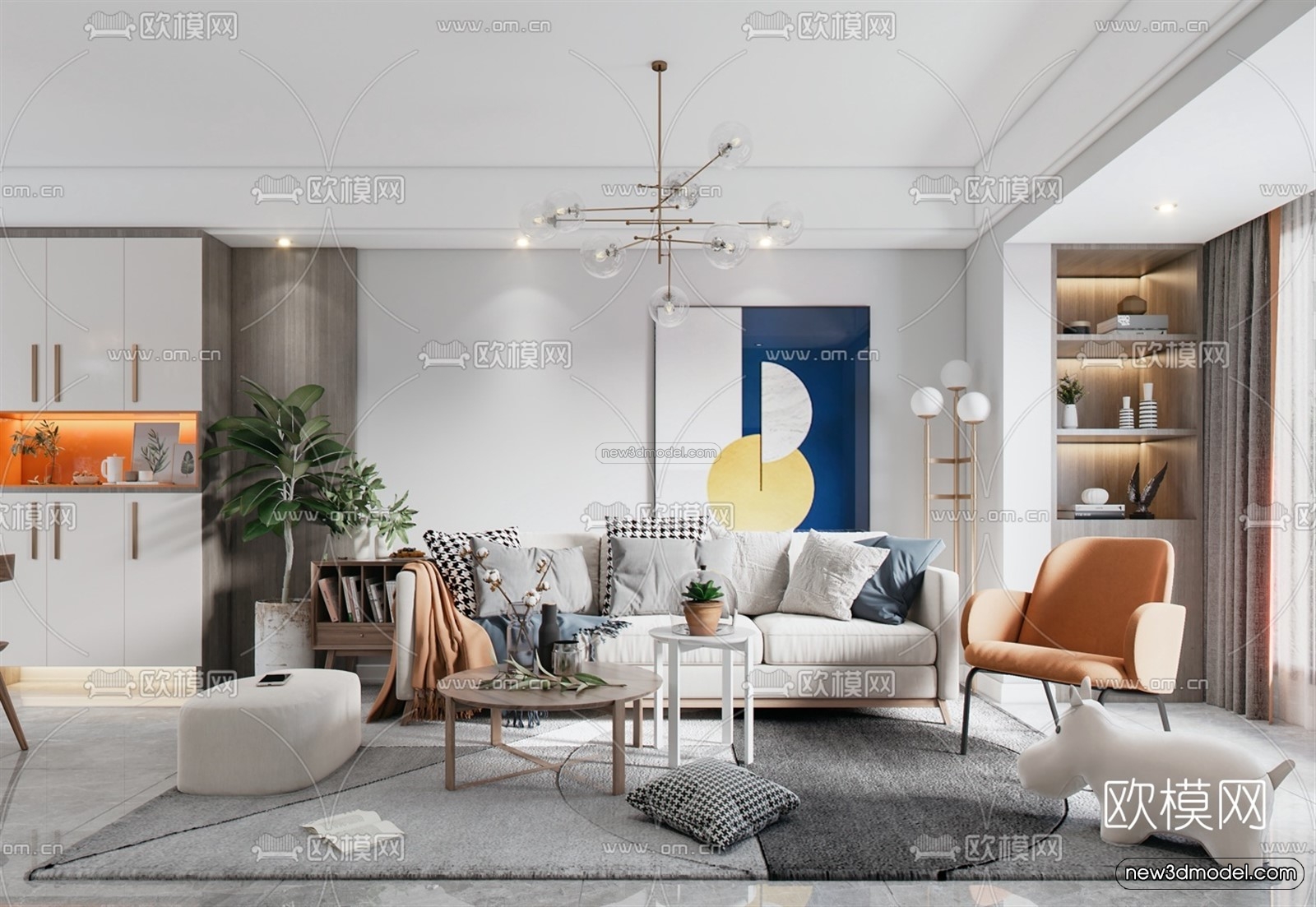 Nordic Style Interior 3D Blocks – Living Room 3D Model – 018 – VRAY - thumbnail 2