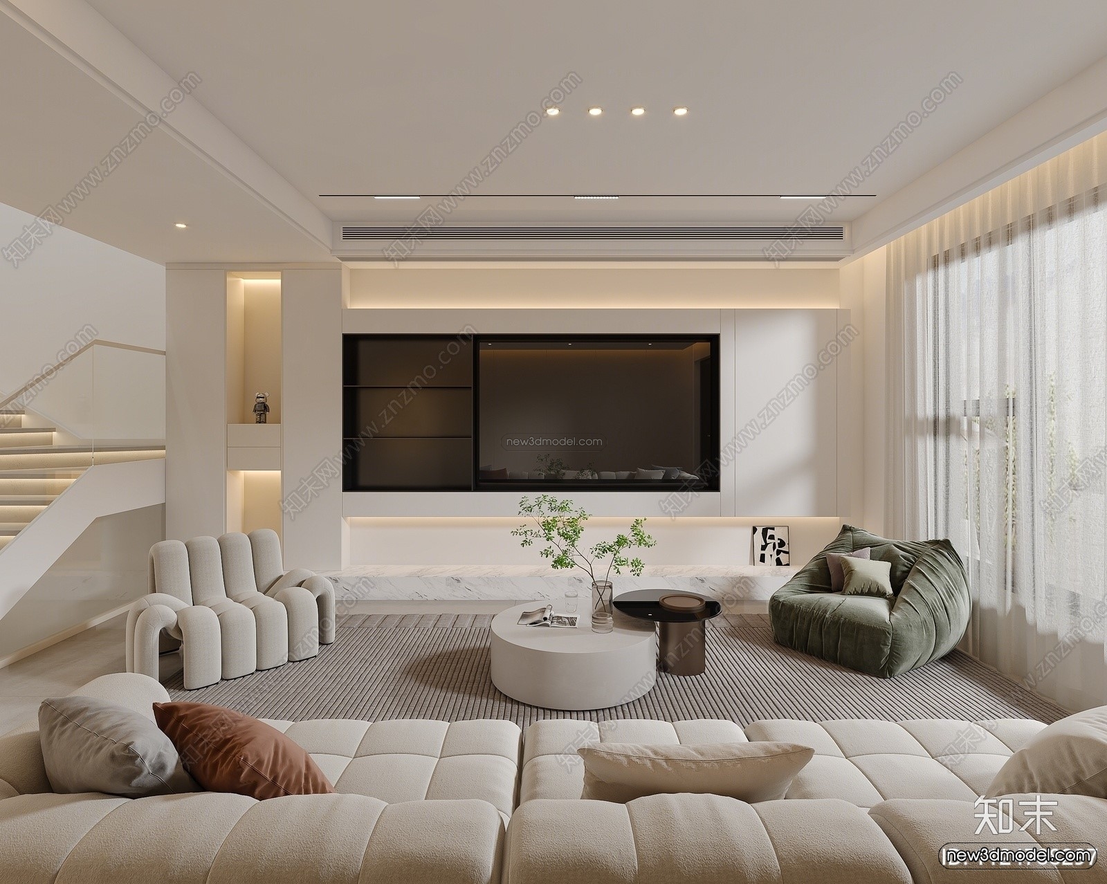 Cream Style Interior 3D Blocks – Living Room 3D Model – 060 – VRAY - thumbnail 4