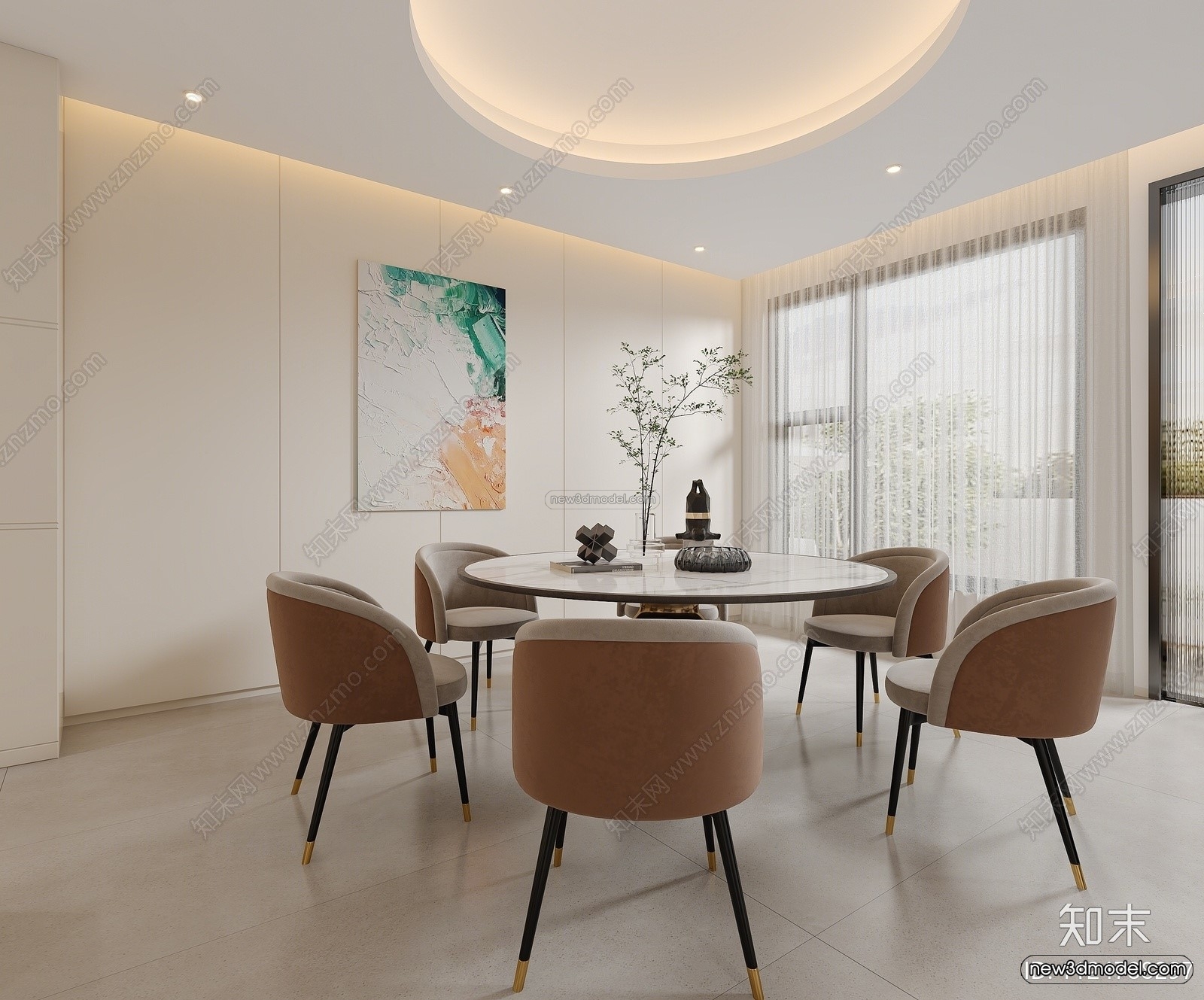 Cream Style Interior 3D Blocks – Living Room 3D Model – 060 – VRAY - thumbnail 3