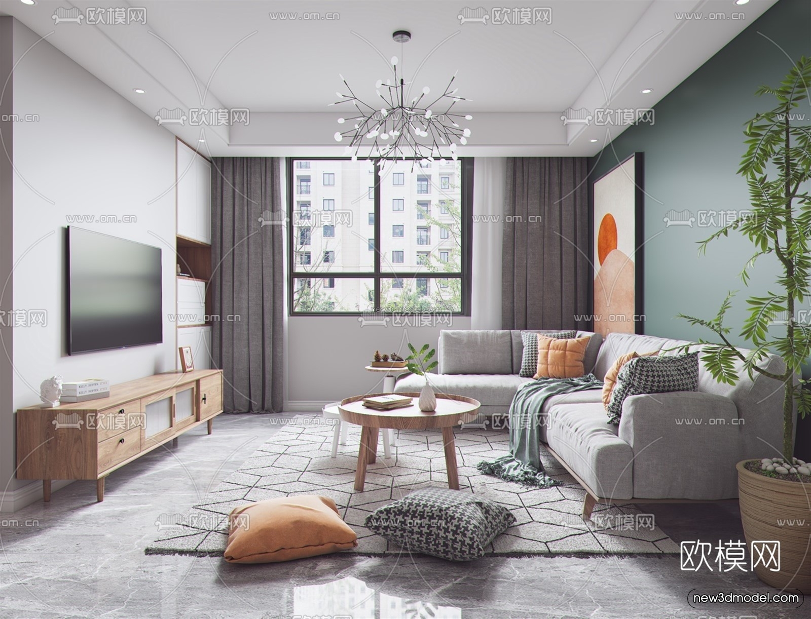 Nordic Style Interior 3D Blocks – Living Room 3D Model – 020 – VRAY - thumbnail 2