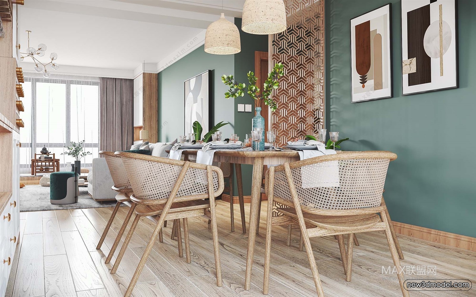 Morandi Style Interior 3D Blocks – Living Room 3D Scene – 051 – VRAY - thumbnail 5