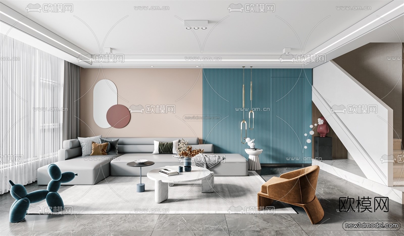 Nordic Style Interior 3D Blocks – Living Room 3D Model – 021 – VRAY - thumbnail 4