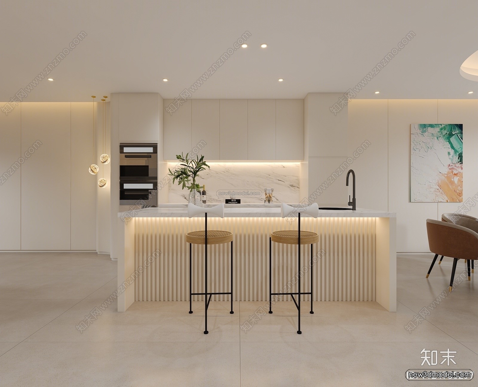 Cream Style Interior 3D Blocks – Living Room 3D Model – 060 – VRAY - thumbnail 2
