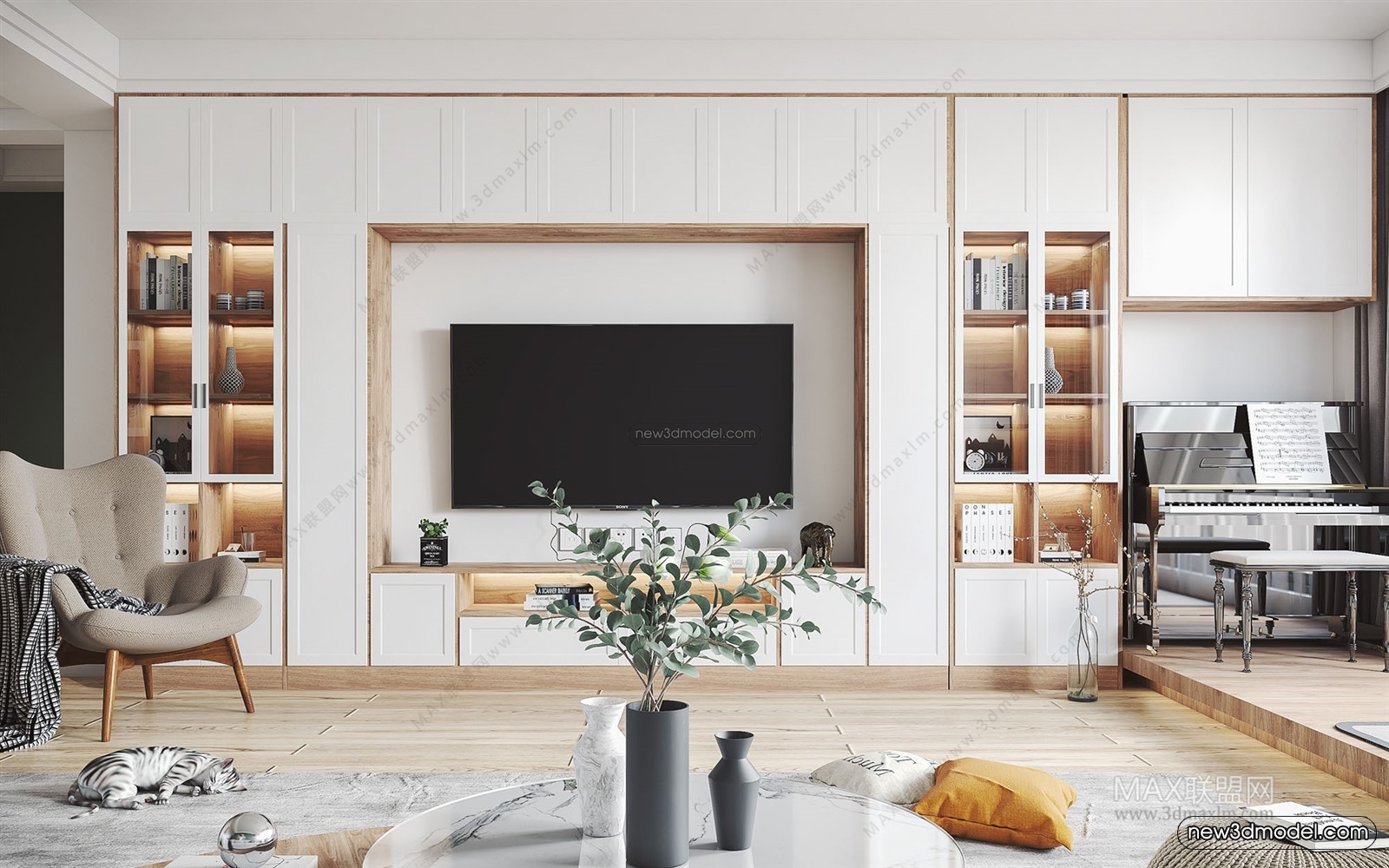 Morandi Style Interior 3D Blocks – Living Room 3D Scene – 051 – VRAY - thumbnail 4