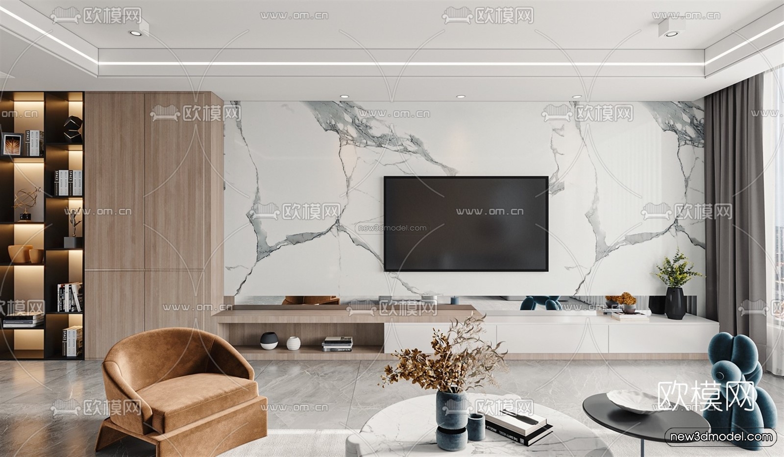 Nordic Style Interior 3D Blocks – Living Room 3D Model – 021 – VRAY - thumbnail 2