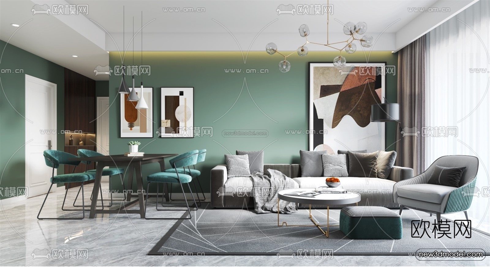 Nordic Style Interior 3D Blocks – Living Room 3D Model – 022 – VRAY - thumbnail 3