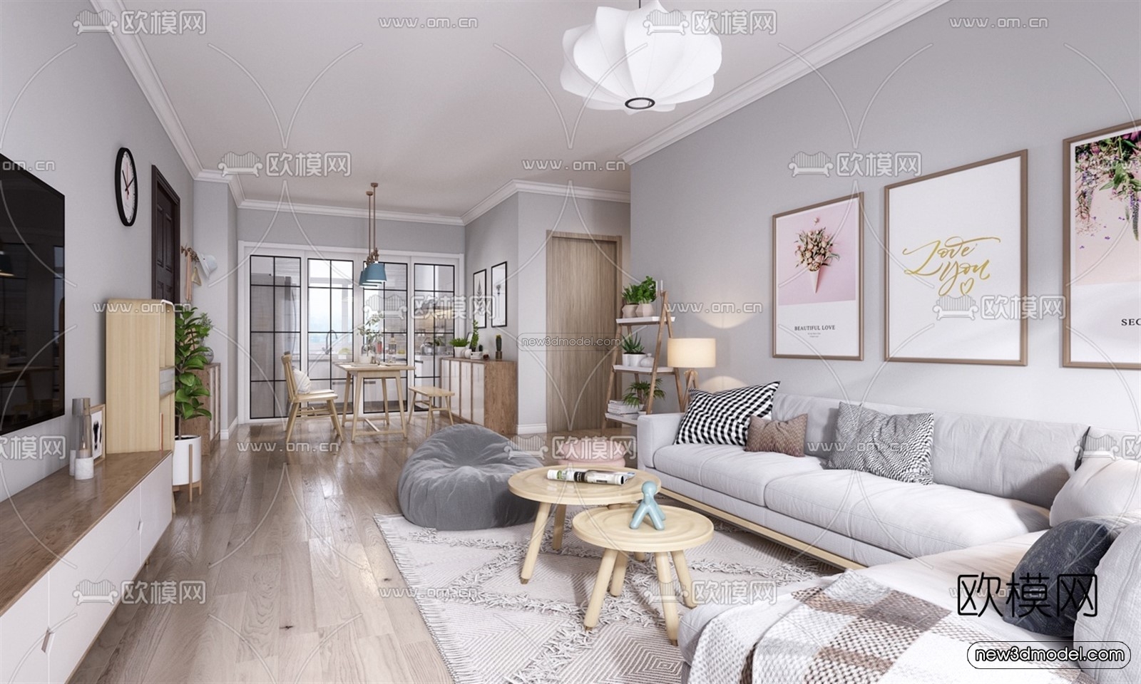 Nordic Style Interior 3D Blocks – Living Room 3D Model – 171 – VRAY - thumbnail 4