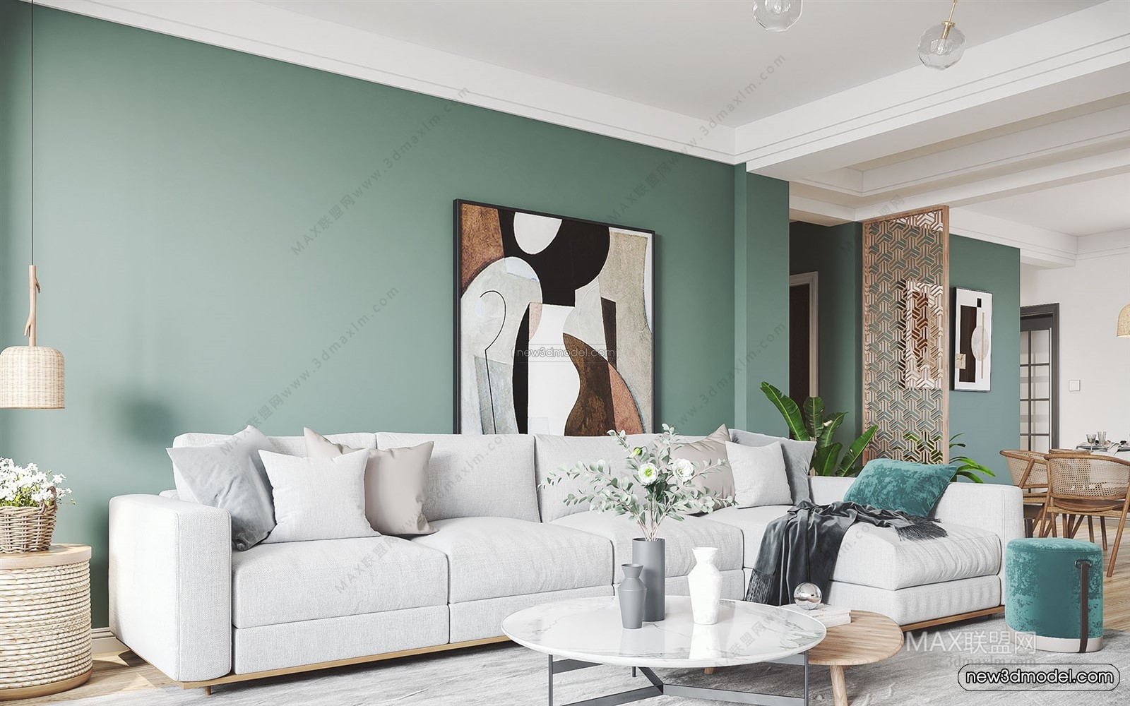 Morandi Style Interior 3D Blocks – Living Room 3D Scene – 051 – VRAY - thumbnail 3
