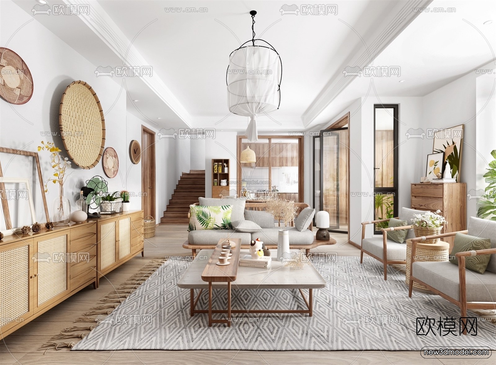 Nordic Style Interior 3D Blocks – Living Room 3D Model – 025 – VRAY - thumbnail 4