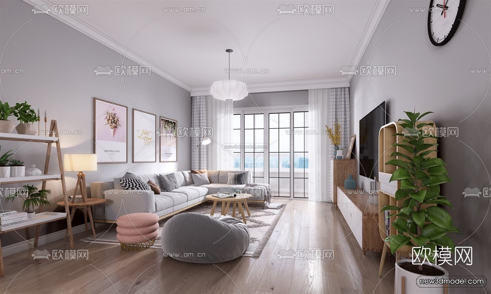 Nordic Style Interior 3D Blocks – Living Room 3D Model – 171 – VRAY - thumbnail 2