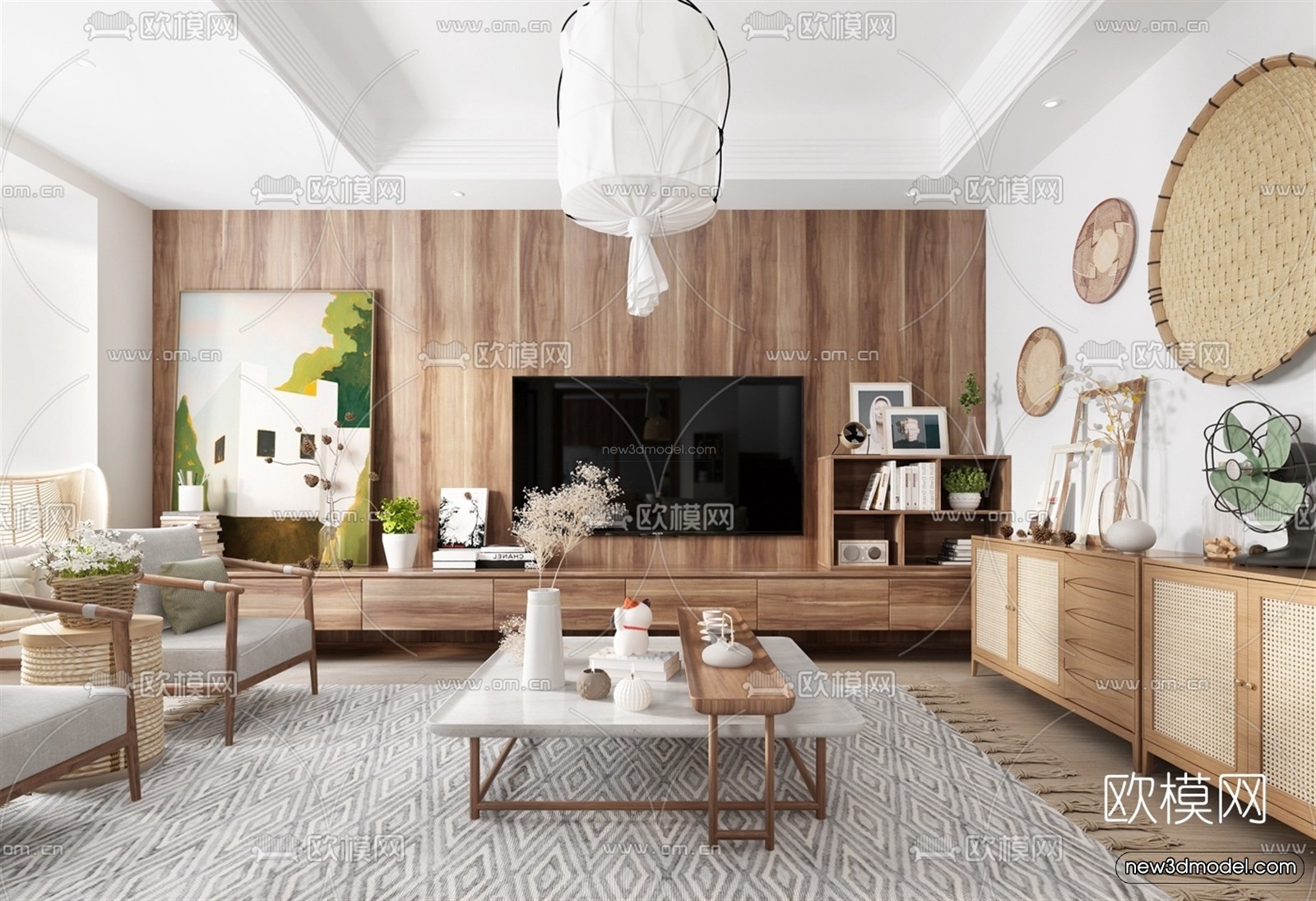 Nordic Style Interior 3D Blocks – Living Room 3D Model – 025 – VRAY - thumbnail 3