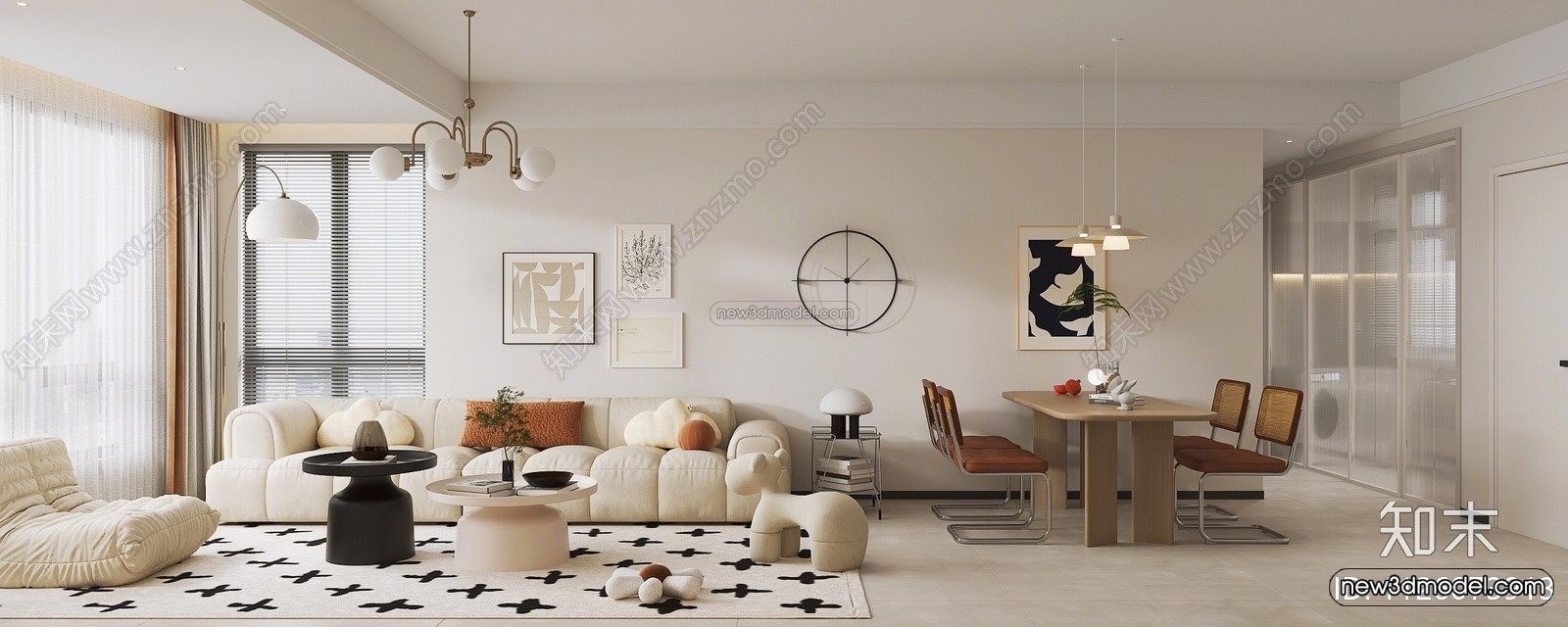 Cream Style Interior 3D Blocks – Living Room 3D Model – 061 – VRAY - thumbnail 4