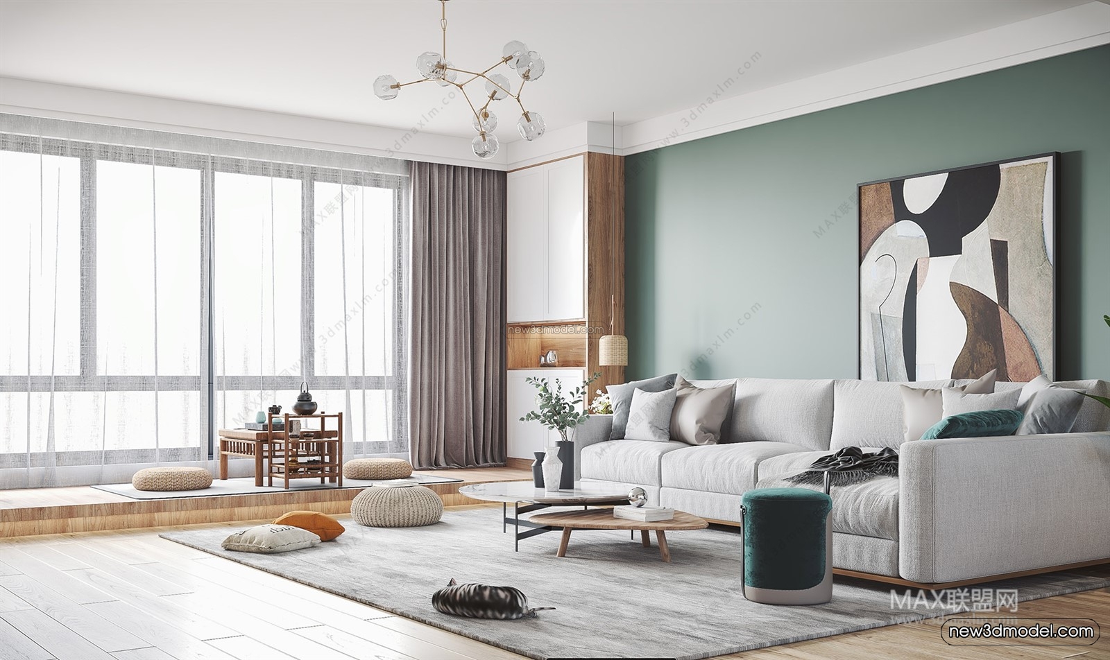 Morandi Style Interior 3D Blocks – Living Room 3D Scene – 051 – VRAY - thumbnail 2