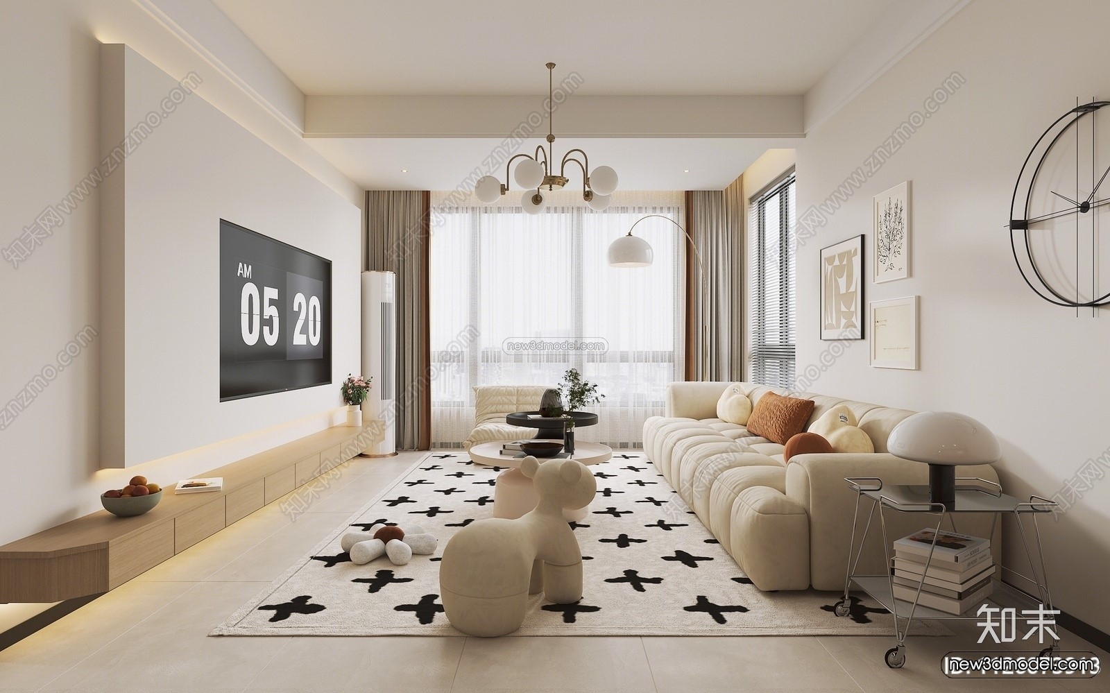 Cream Style Interior 3D Blocks – Living Room 3D Model – 061 – VRAY - thumbnail 3