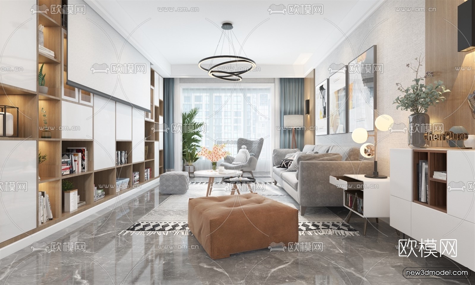 Nordic Style Interior 3D Blocks – Living Room 3D Model – 030 – VRAY - thumbnail 4