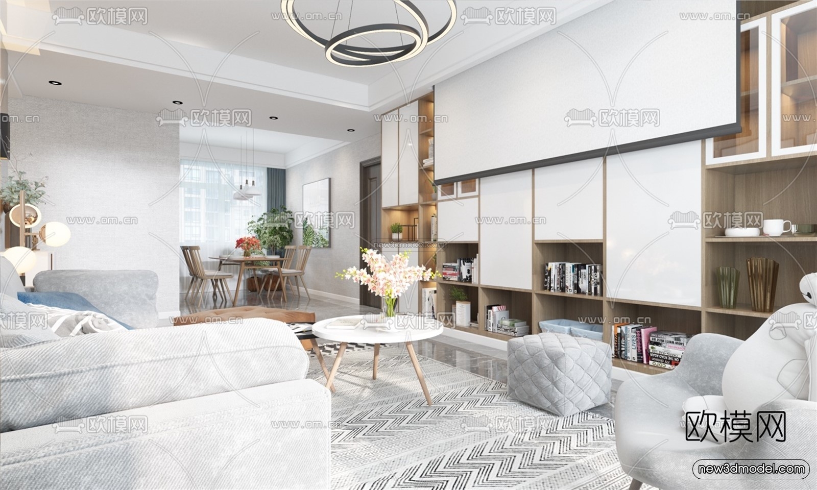 Nordic Style Interior 3D Blocks – Living Room 3D Model – 030 – VRAY - thumbnail 3
