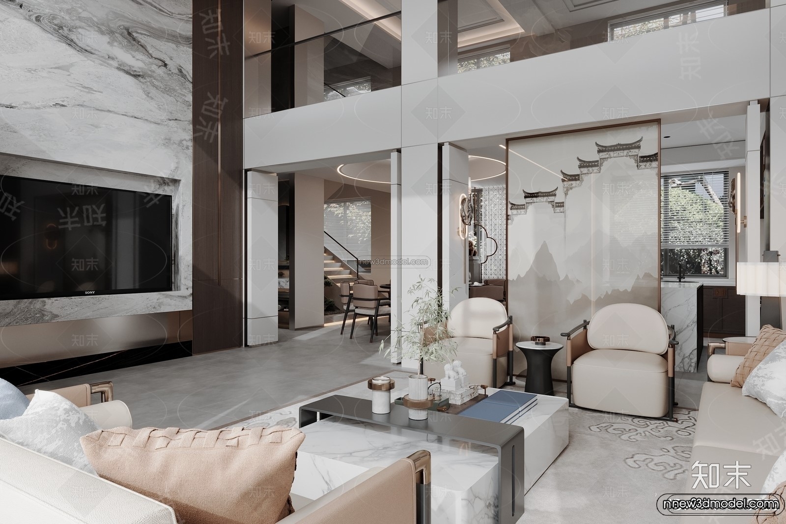 Modern Style Interior 3D Blocks and 3D Models – Living Room 3D Scene – 061 – CORONA - thumbnail 3