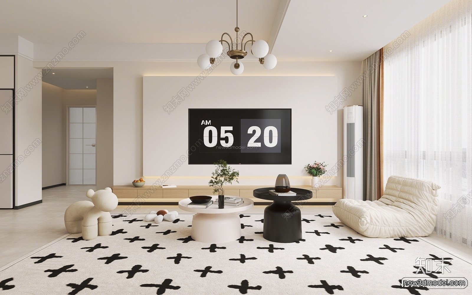 Cream Style Interior 3D Blocks – Living Room 3D Model – 061 – VRAY - thumbnail 2