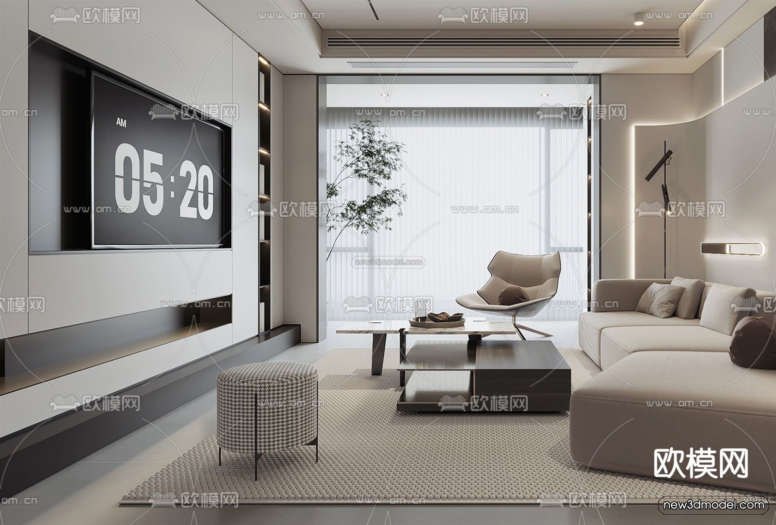 Modern Style Interior 3D Blocks – Living Room 3D Model – 090 – VRAY - thumbnail 2