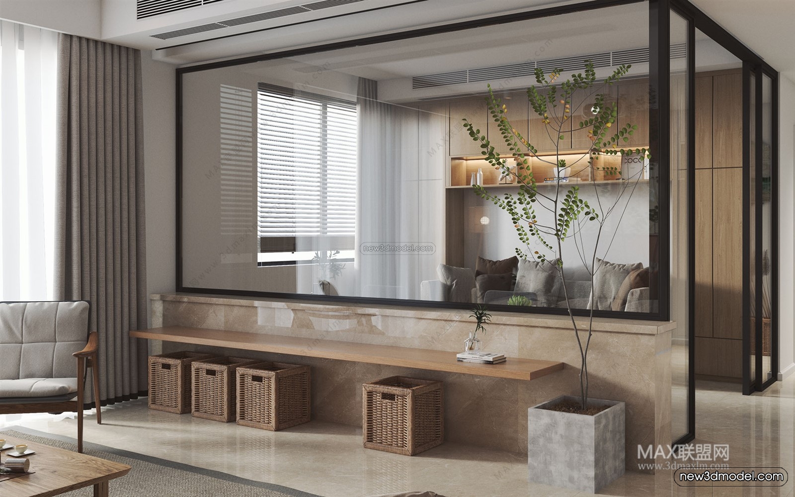 Morandi Style Interior 3D Blocks – Living Room 3D Scene – 052 – VRAY - thumbnail 4
