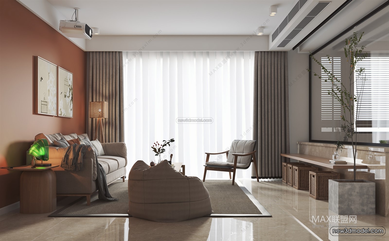 Morandi Style Interior 3D Blocks – Living Room 3D Scene – 052 – VRAY - thumbnail 3