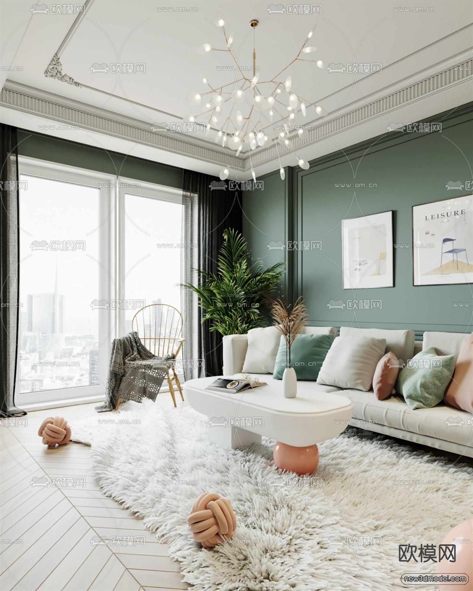 Nordic Style Interior 3D Blocks – Living Room 3D Model – 173 – VRAY - thumbnail 3