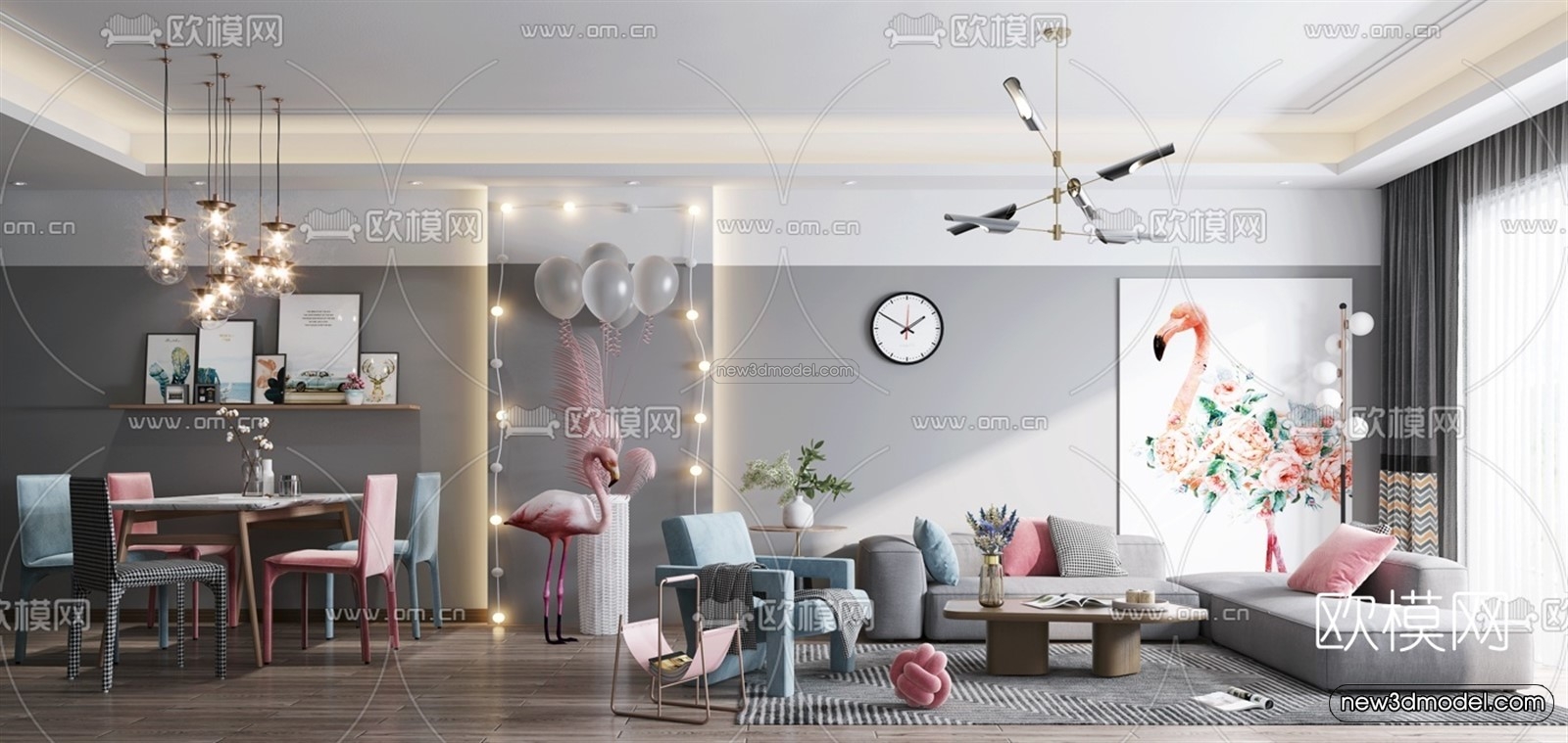 Nordic Style Interior 3D Blocks – Living Room 3D Model – 037 – VRAY - thumbnail 2