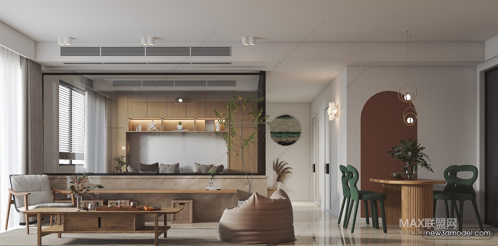 Morandi Style Interior 3D Blocks – Living Room 3D Scene – 052 – VRAY - thumbnail 2