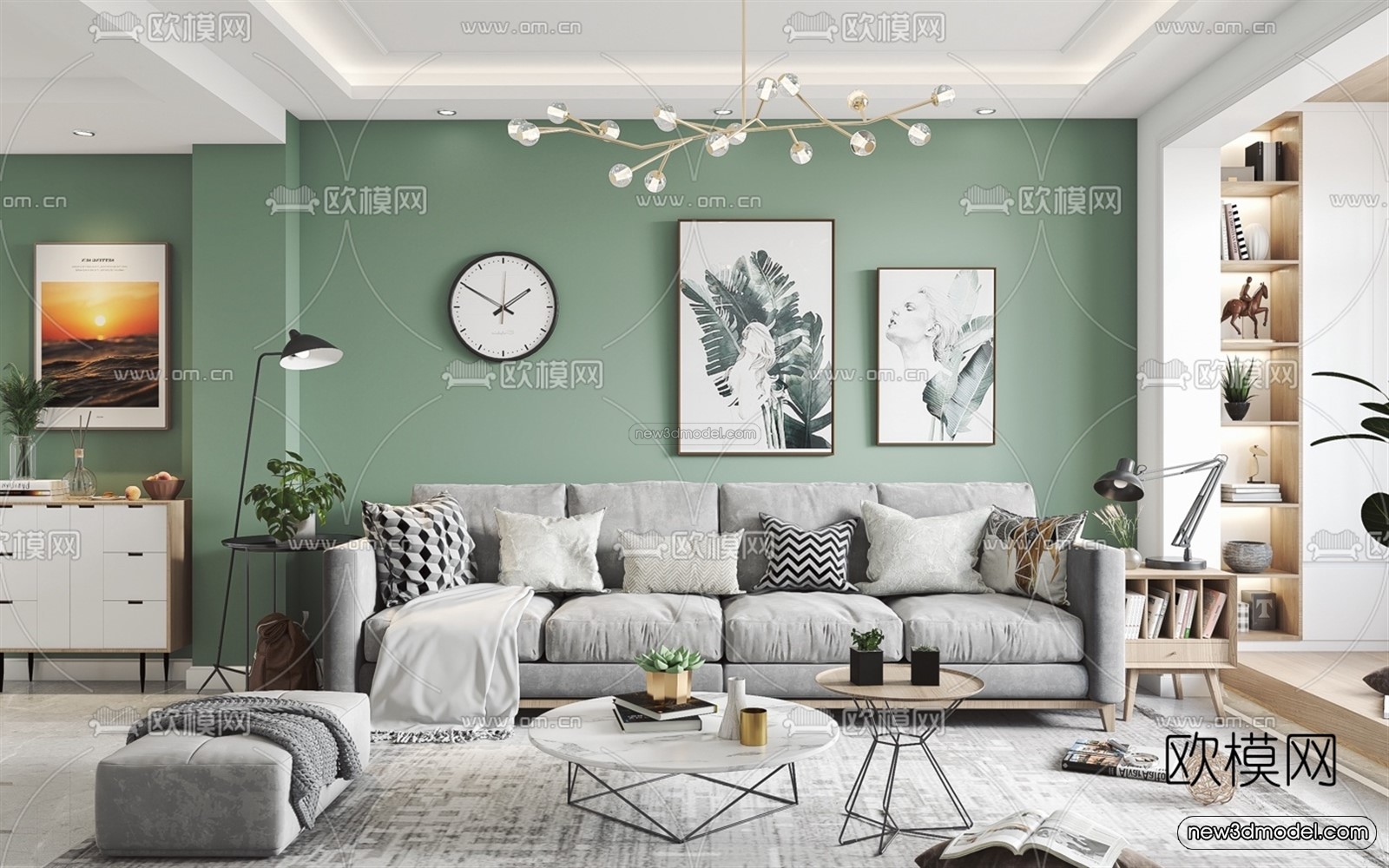 Nordic Style Interior 3D Blocks – Living Room 3D Model – 039 – VRAY - thumbnail 3