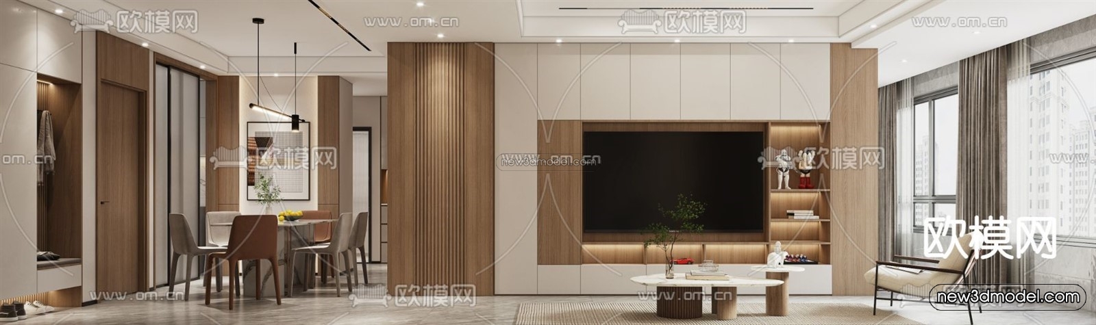 Modern Style Interior 3D Blocks – Living Room 3D Model – 091 – VRAY - thumbnail 4