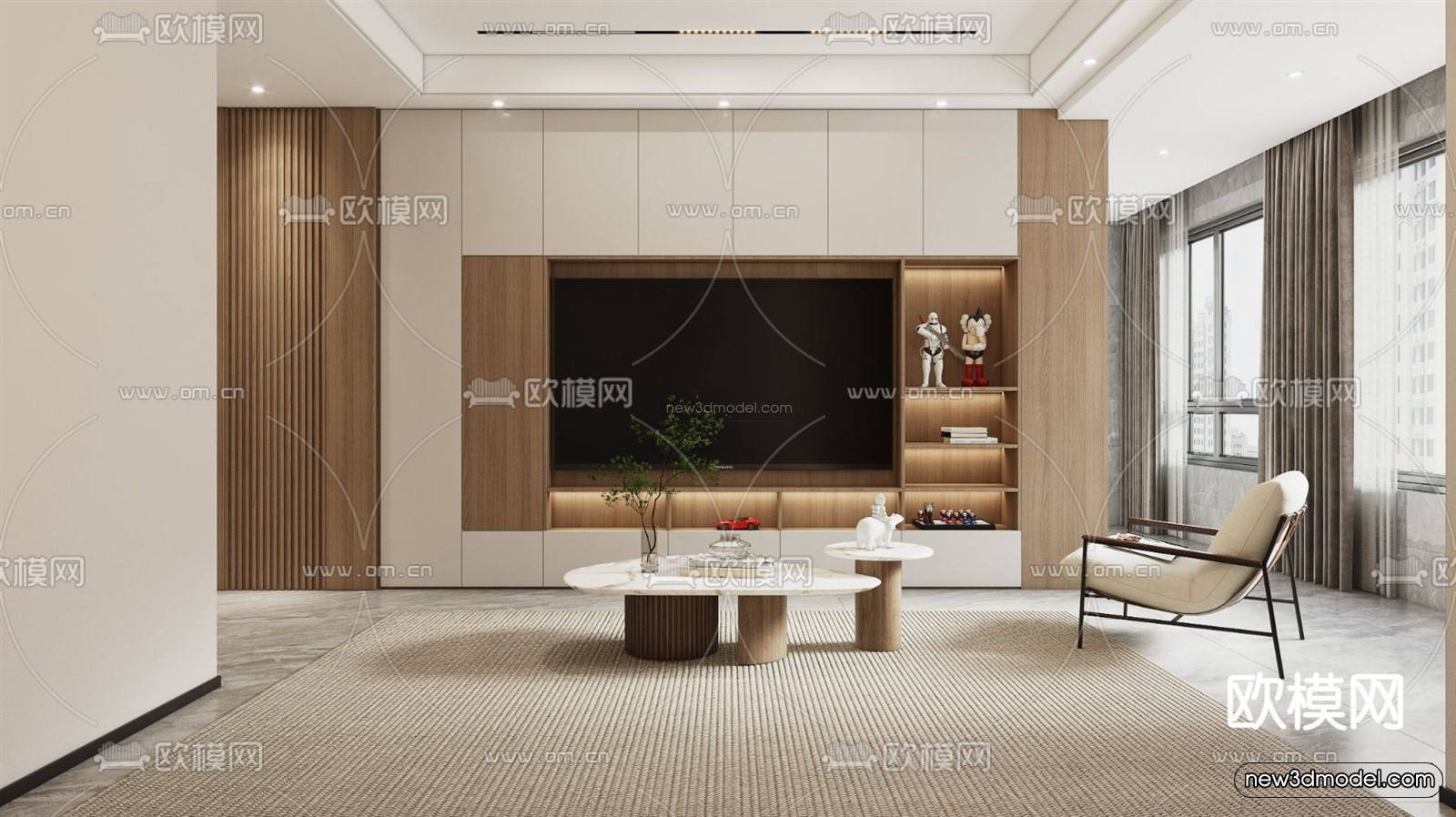 Modern Style Interior 3D Blocks – Living Room 3D Model – 091 – VRAY - thumbnail 2