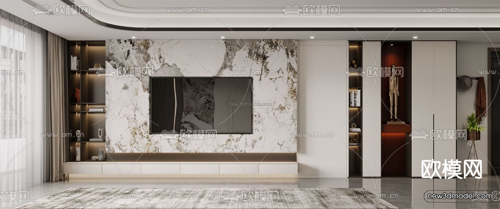 Modern Style Interior 3D Blocks and 3D Models – Living Room 3D Scene – 293 – CORONA - thumbnail 4