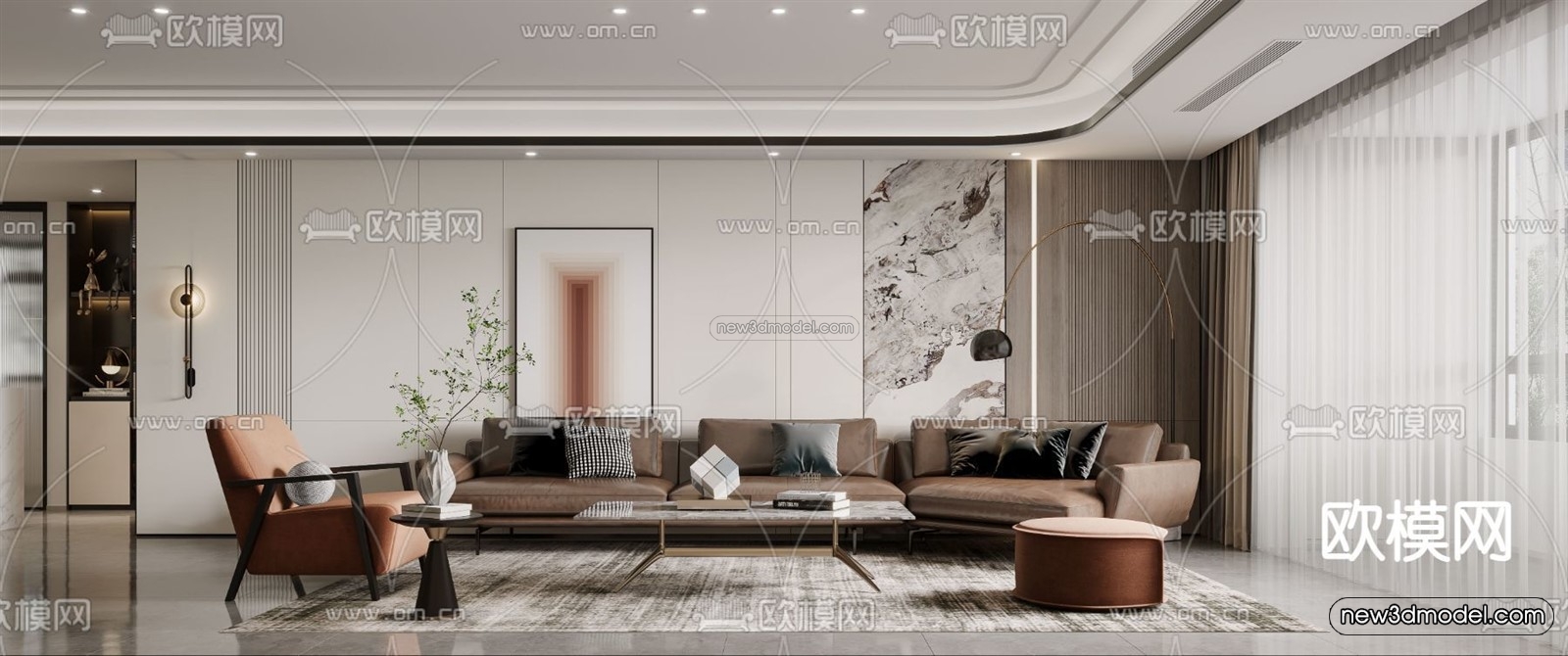 Modern Style Interior 3D Blocks and 3D Models – Living Room 3D Scene – 293 – CORONA - thumbnail 3