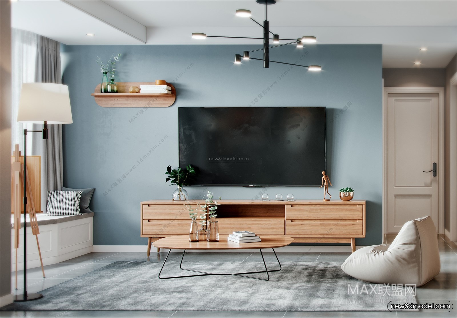 Morandi Style Interior 3D Blocks – Living Room 3D Scene – 053 – VRAY - thumbnail 3