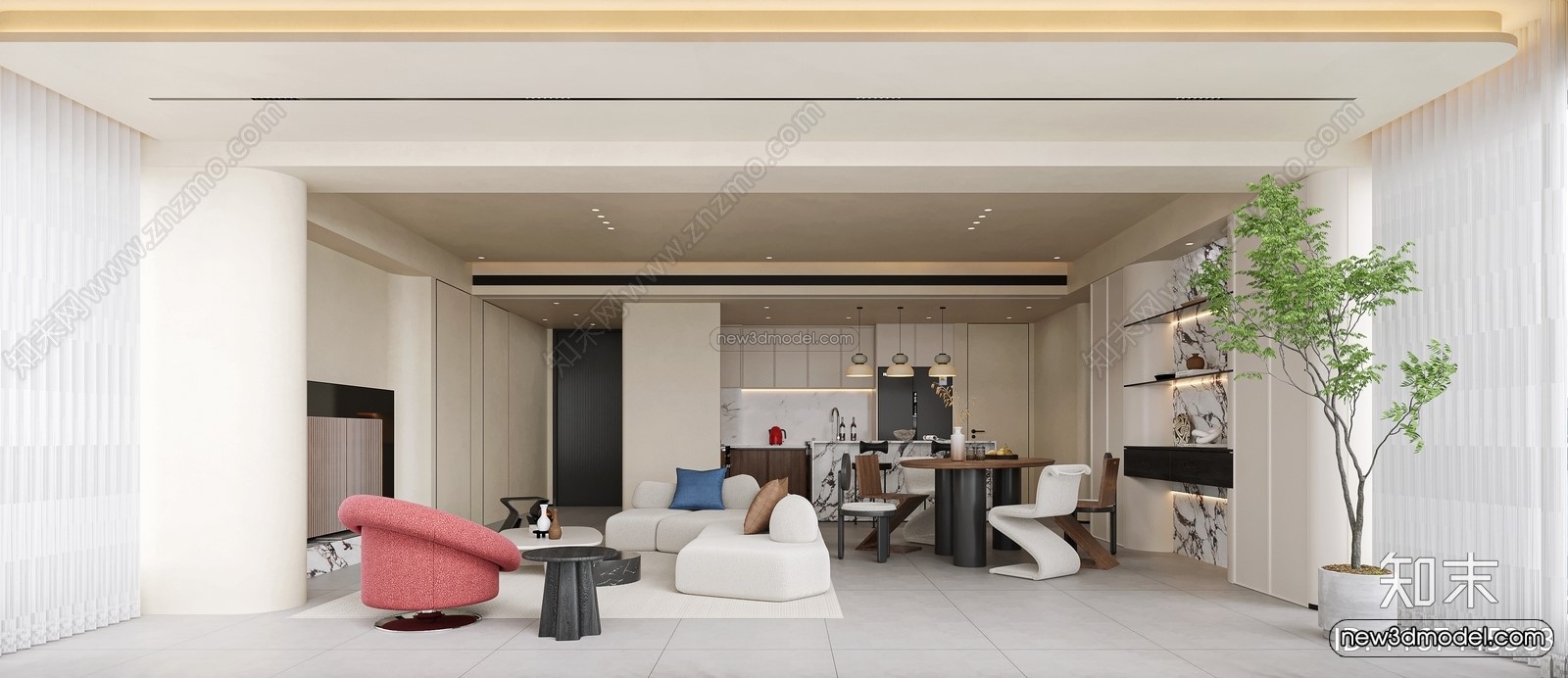 Modern Style Interior 3D Blocks and 3D Models – Living Room 3D Scene – 386 – CORONA - thumbnail 3