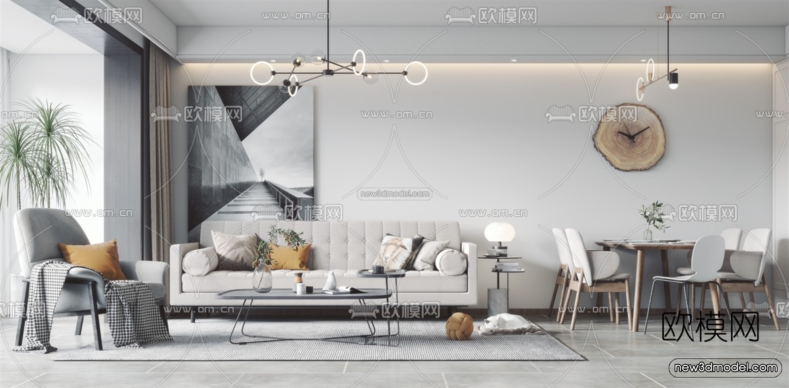 Nordic Style Interior 3D Blocks – Living Room 3D Model – 045 – VRAY - thumbnail 2
