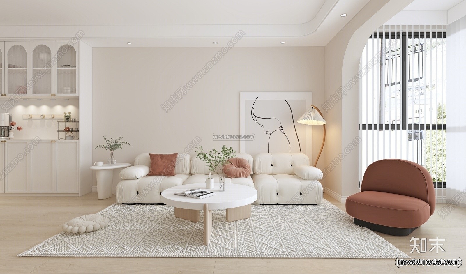 Cream Style Interior 3D Blocks – Living Room 3D Model – 063 – VRAY - thumbnail 3