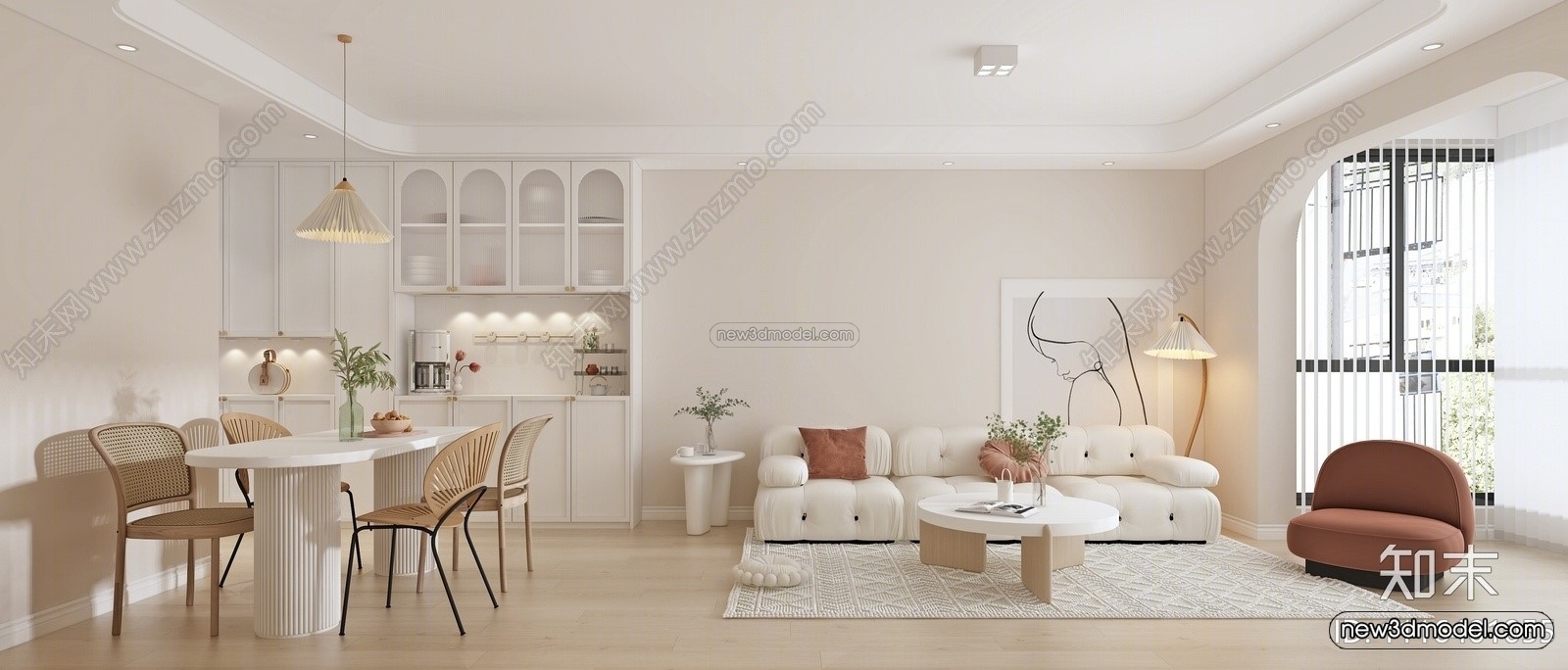 Cream Style Interior 3D Blocks – Living Room 3D Model – 063 – VRAY - thumbnail 2