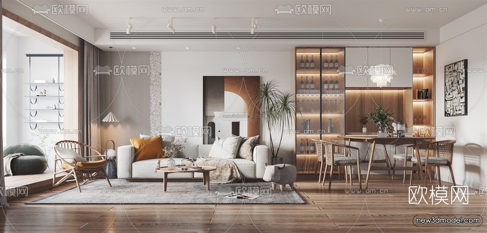 Nordic Style Interior 3D Blocks – Living Room 3D Model – 048 – VRAY - thumbnail 2