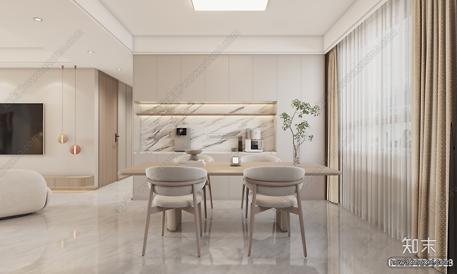 Cream Style Interior 3D Blocks – Living Room 3D Model – 064 – VRAY - thumbnail 2