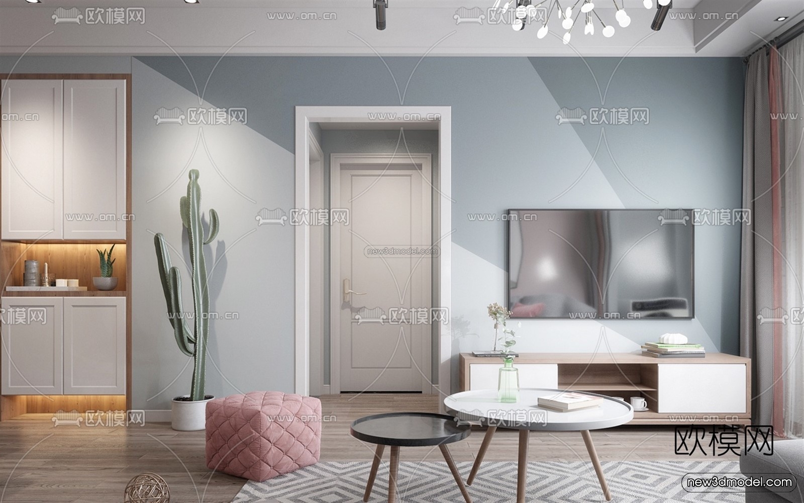 Nordic Style Interior 3D Blocks – Living Room 3D Model – 050 – VRAY - thumbnail 2