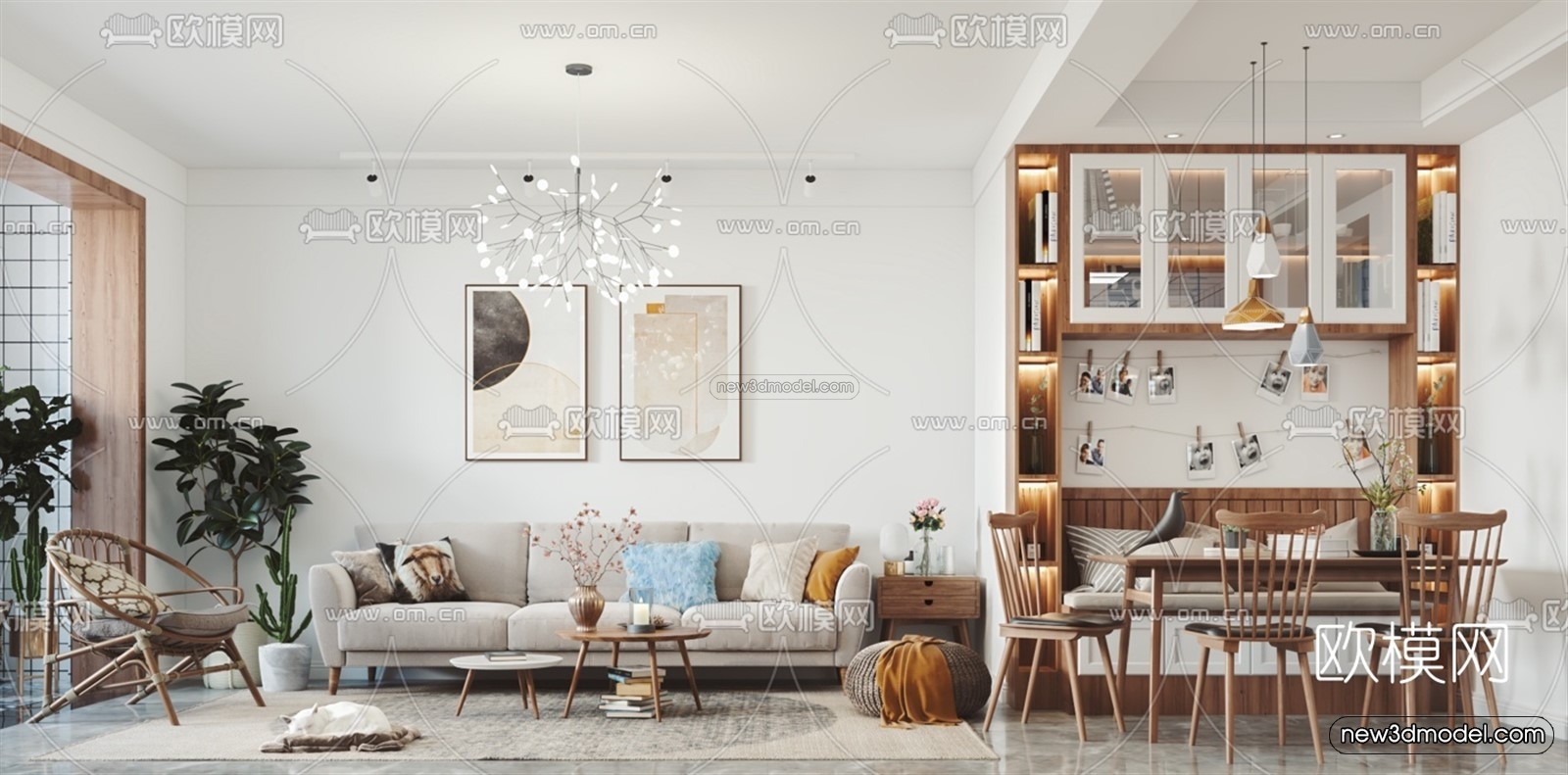 Nordic Style Interior 3D Blocks – Living Room 3D Model – 051 – VRAY - thumbnail 3