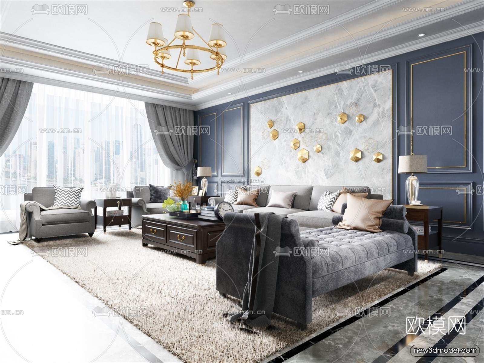 Morandi Style Interior 3D Blocks – Living Room 3D Scene – 054 – VRAY - thumbnail 3