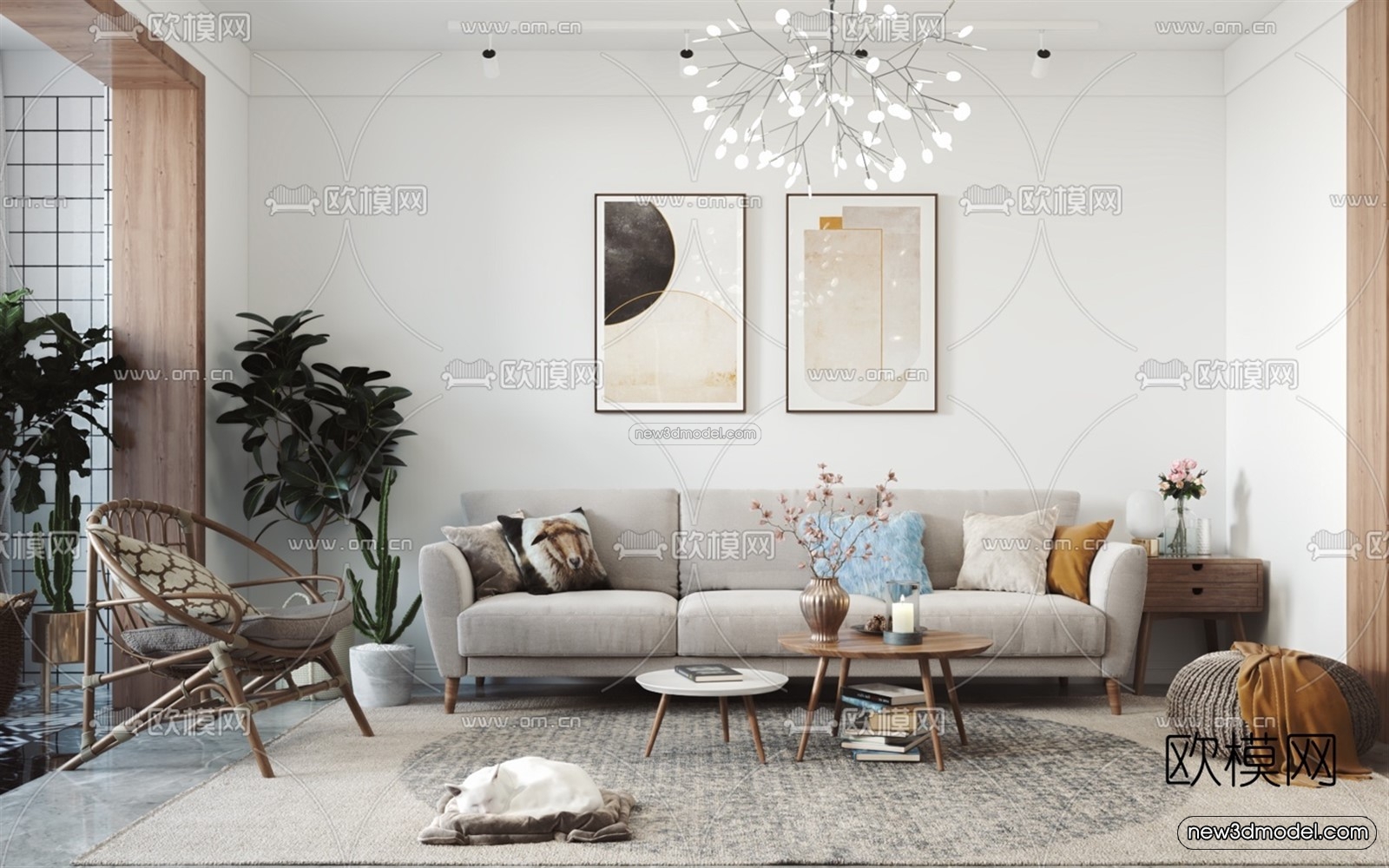 Nordic Style Interior 3D Blocks – Living Room 3D Model – 051 – VRAY - thumbnail 2