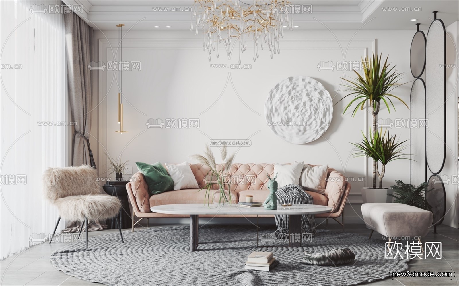 Nordic Style Interior 3D Blocks – Living Room 3D Model – 053 – VRAY - thumbnail 5