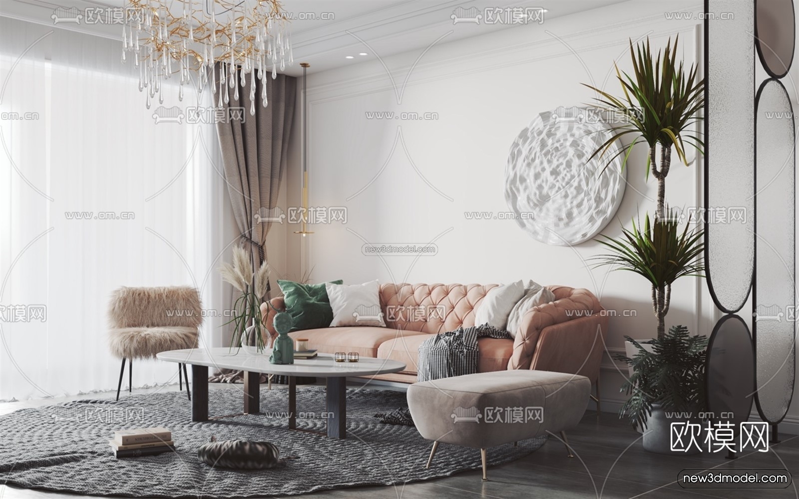 Nordic Style Interior 3D Blocks – Living Room 3D Model – 053 – VRAY - thumbnail 2