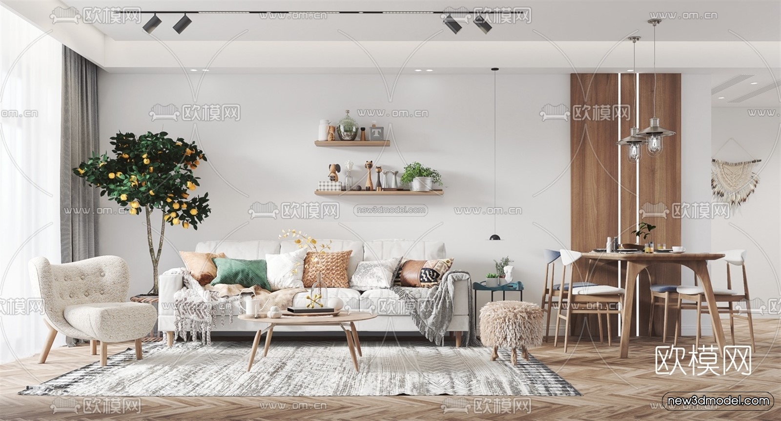 Nordic Style Interior 3D Blocks – Living Room 3D Model – 054 – VRAY - thumbnail 2
