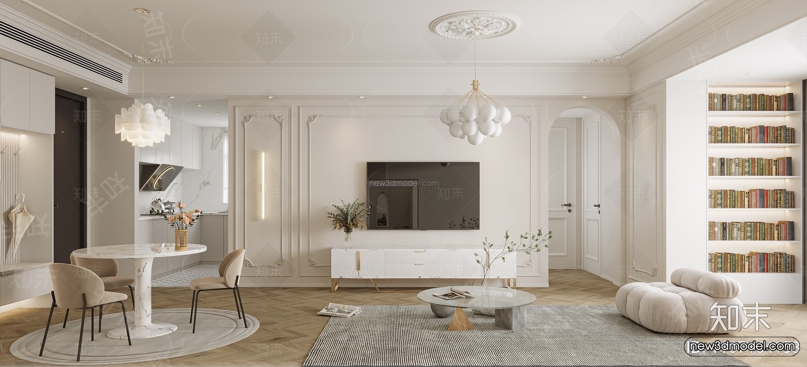 Modern Style Interior 3D Blocks and 3D Models – Living Room 3D Scene – 301 – CORONA - thumbnail 2