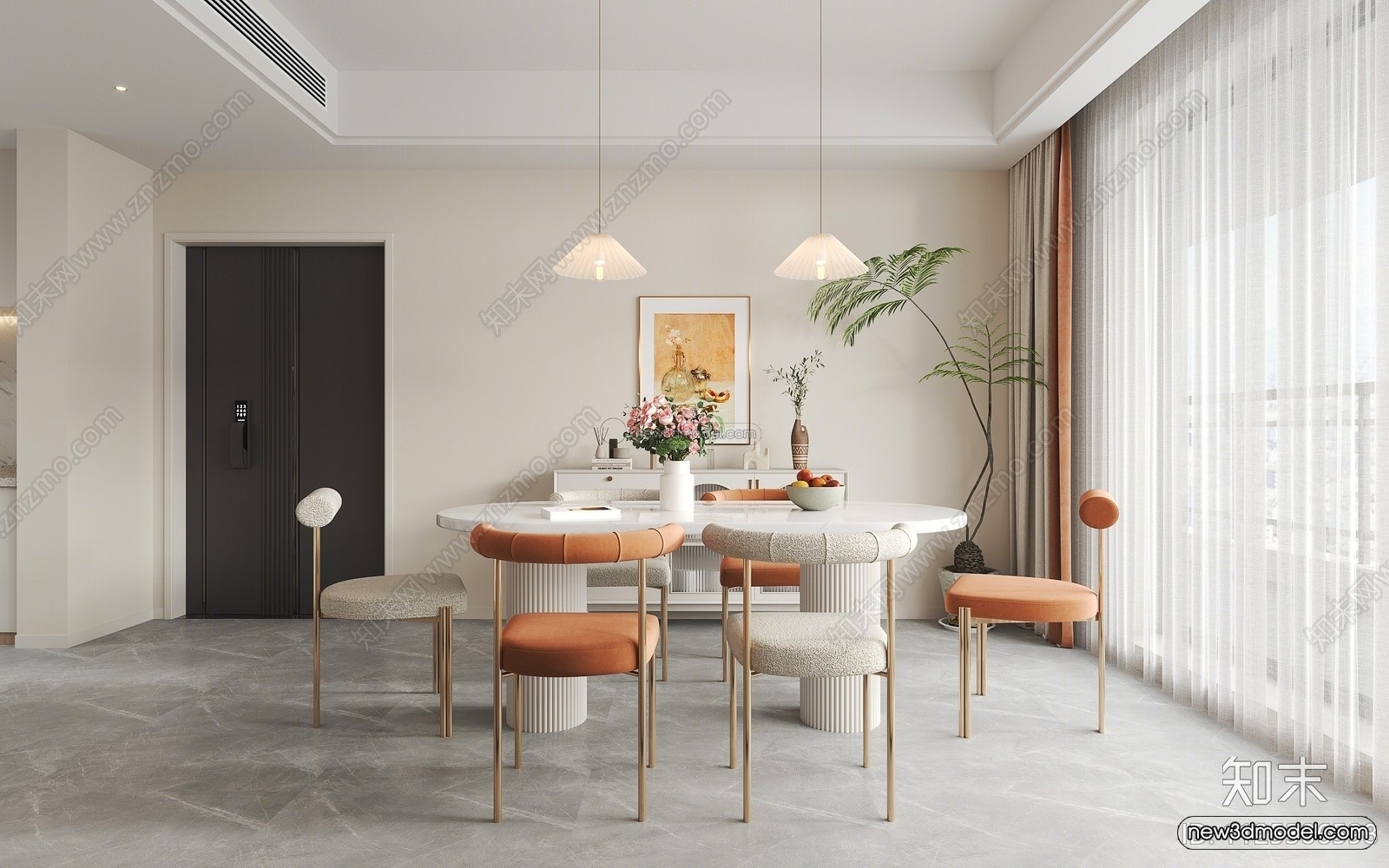 Cream Style Interior 3D Blocks – Living Room 3D Model – 065 – VRAY - thumbnail 4